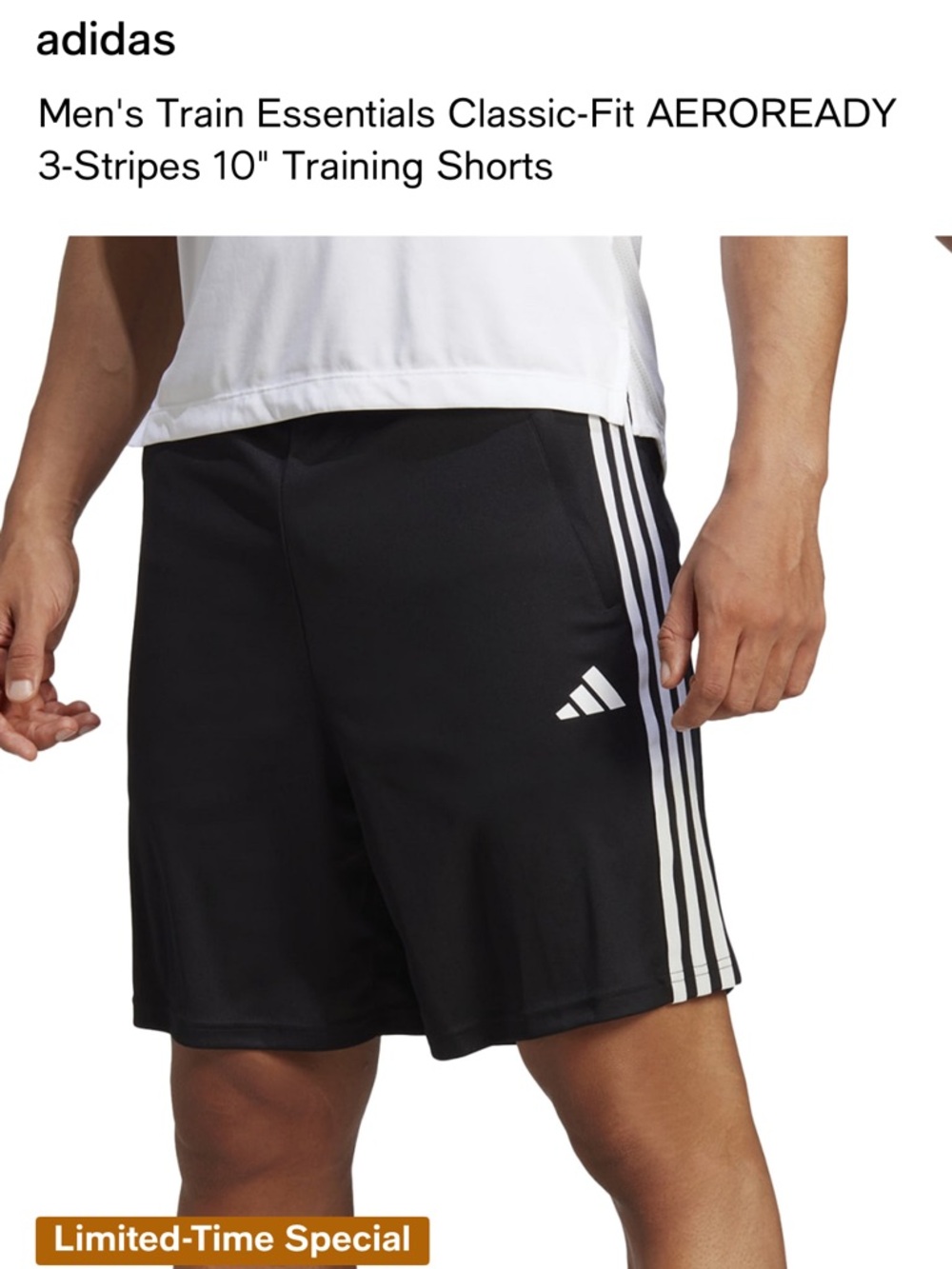 adidas Men's Black Training Shorts with White 3-Stripes